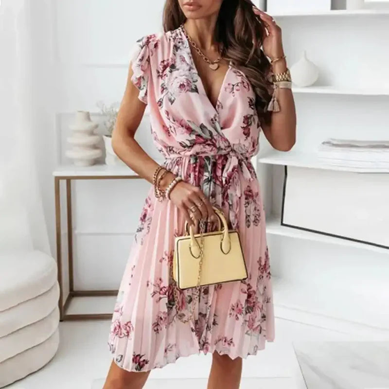 Robe De Luxe Décontractée À Fleurs Pour Femmes